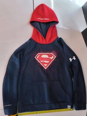 Under Armour Superman Hoodie Youth XLG Blue Red ColdGear Storm Loose Fit